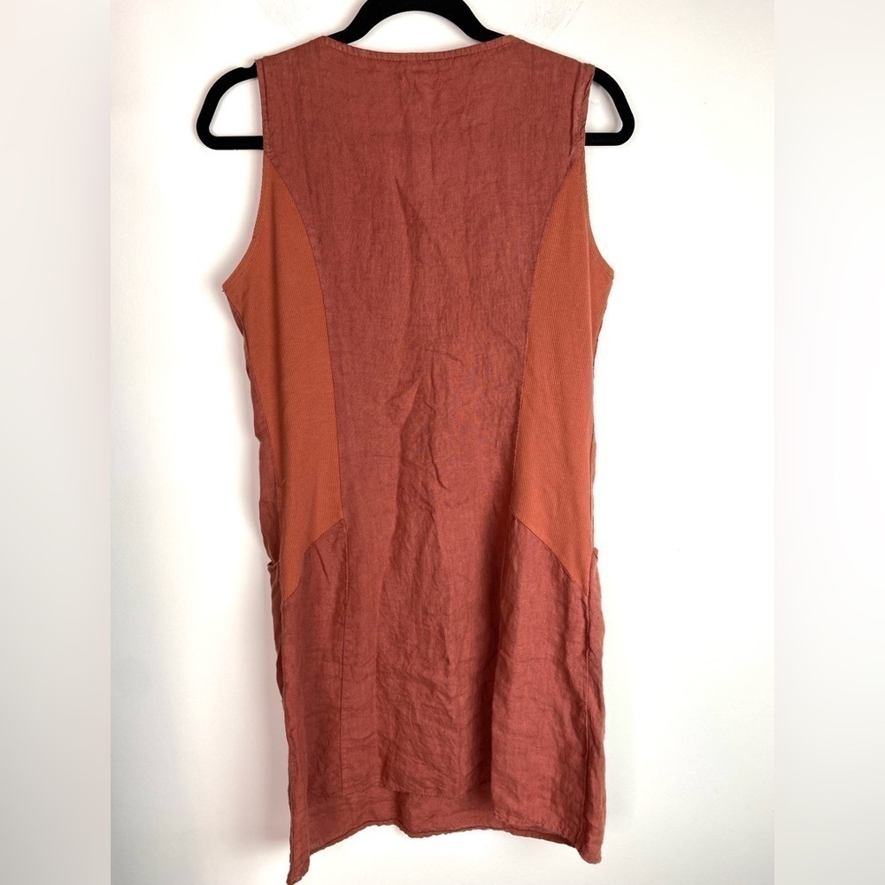 Lina Tomei linen dress Cinamon Medium Beaded neckline - Picture 2 of 7